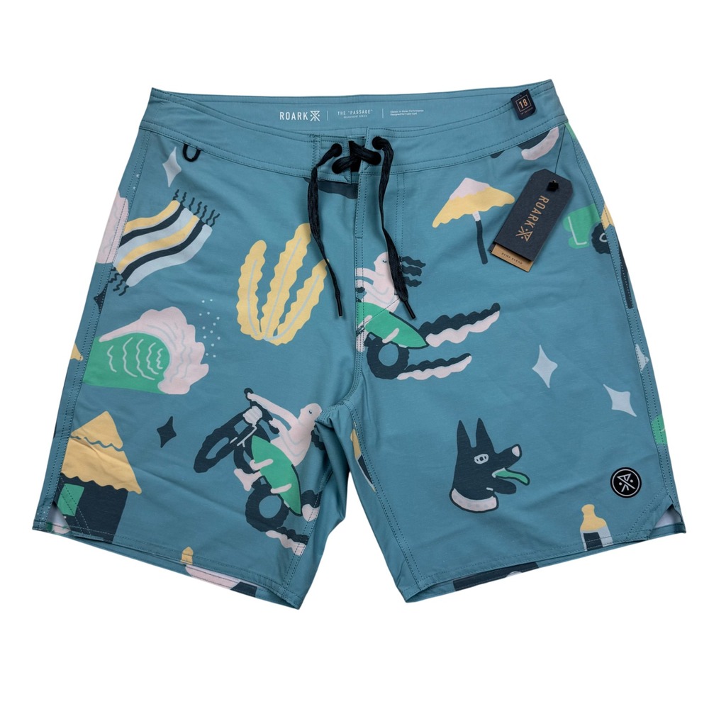 Roark Men's Passage 18" Viaje Boardshorts Hemp Blend Size 32 Agave Blue Unlined
